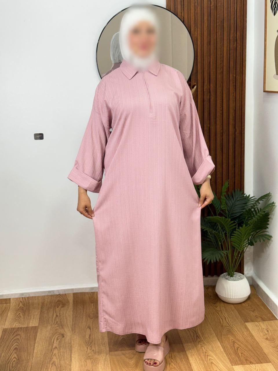 Robe 02 Col Zippé en lin crash, coloris rose