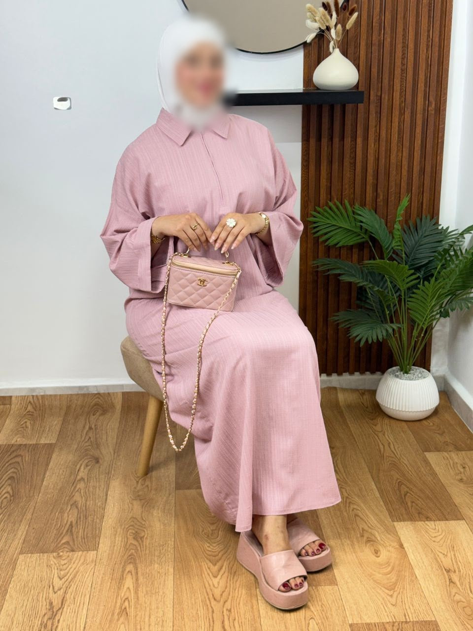 Robe 02 Col Zippé en lin crash, coloris rose, assise