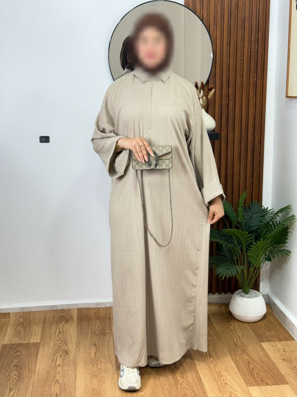 Robe 02 Col Zippé en lin crash, coloris grège