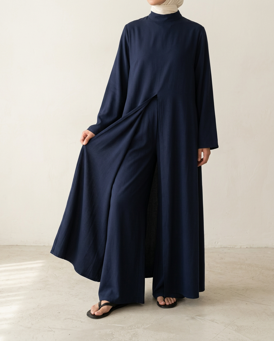 Largeur du pantalon palazzo de l'Ensemble 02, tunique écartée