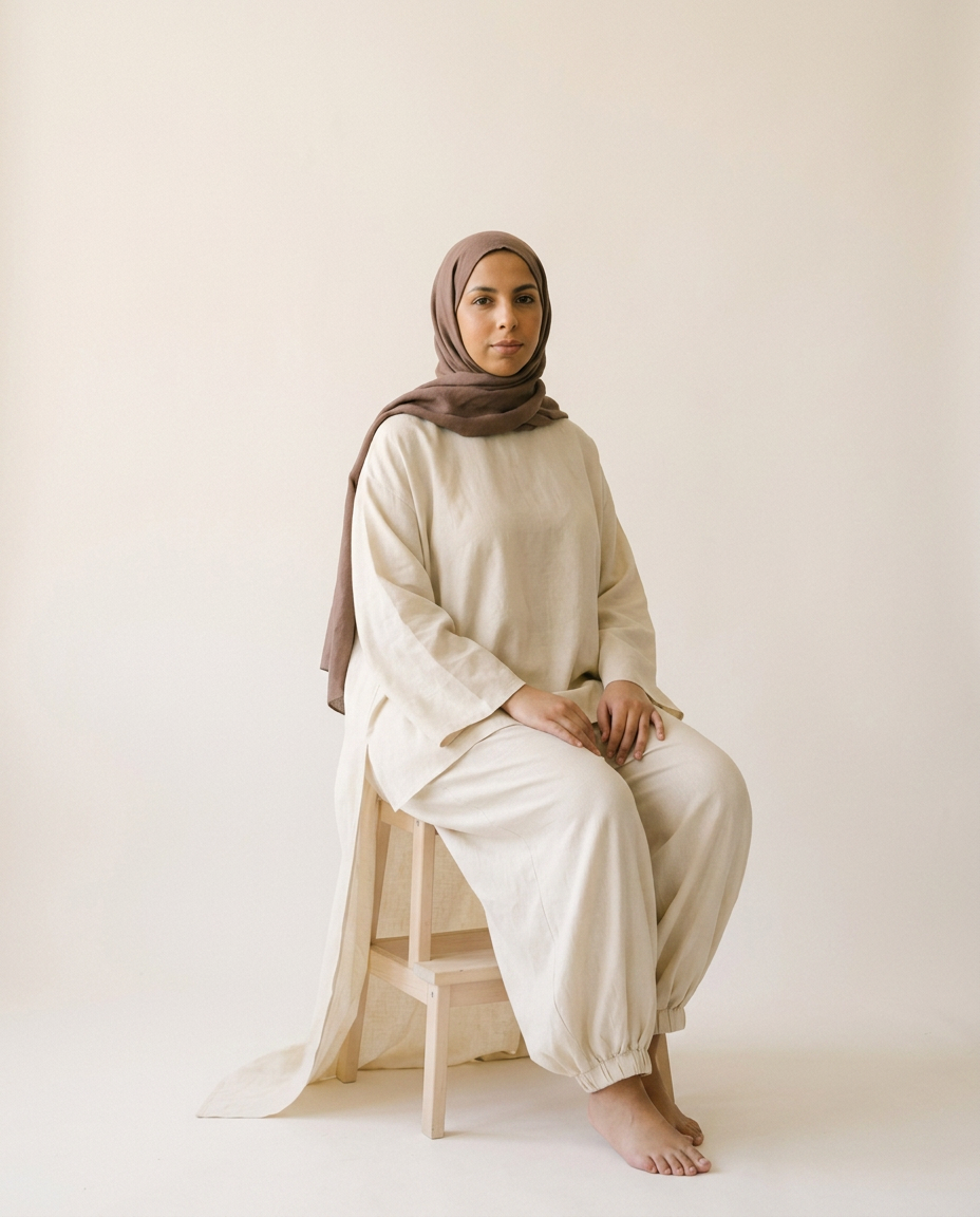 Ensemble 05 porté assise, tombé asymétrique sur une silhouette ronde