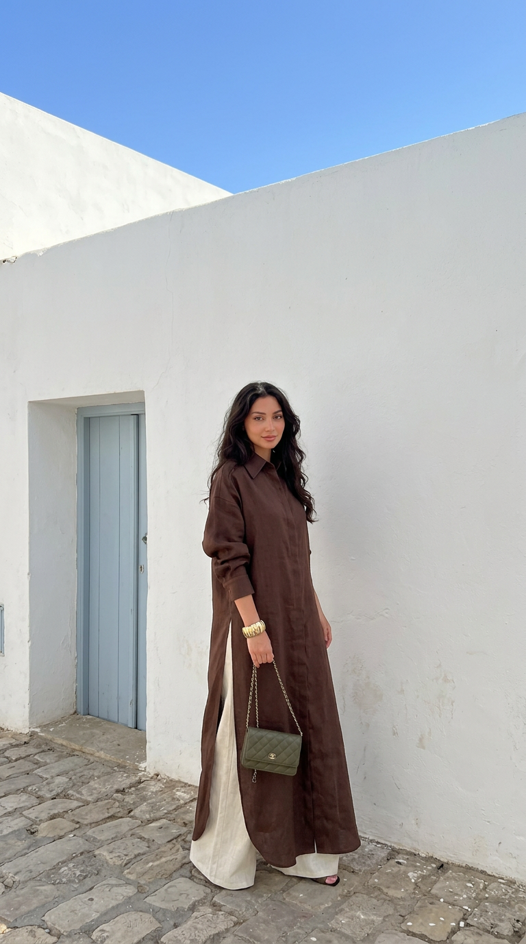 Robe 01 en lin chocolat, story Casbah d'Alger