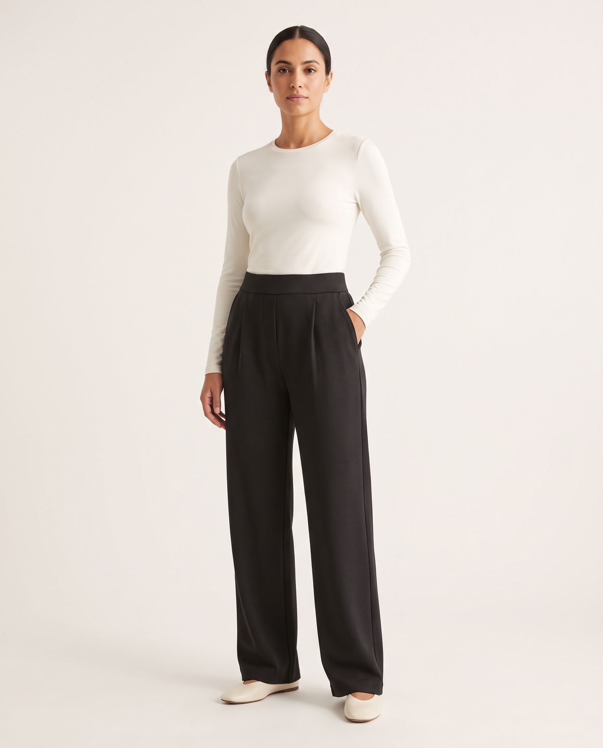 Pantalon 02 taille haute jambe large, coloris Noir
